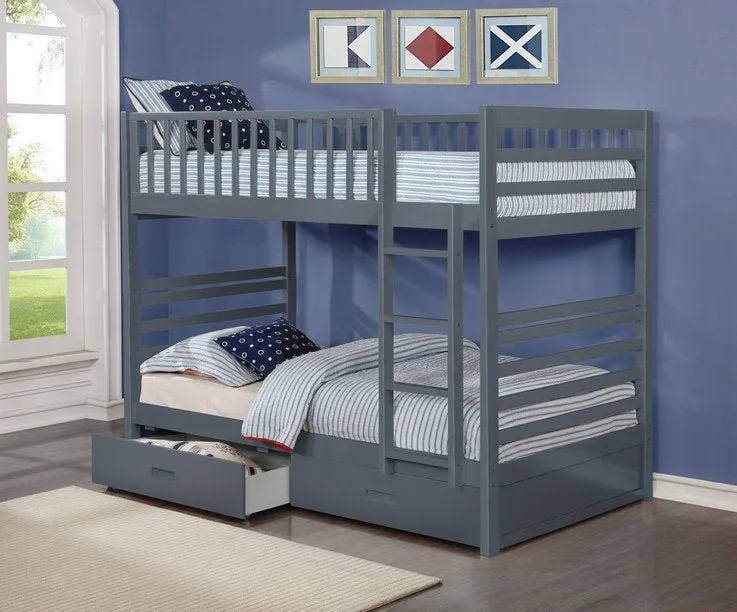 Twin/Twin Grey Solid Wood Bunk Bed Splits to Two Beds