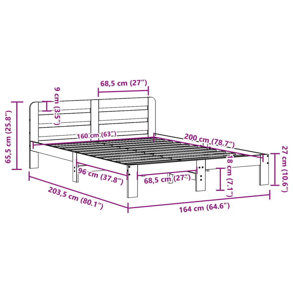 vidaXL Bed Frame without Mattress Wax Brown 160x200 cm Solid Wood Pine