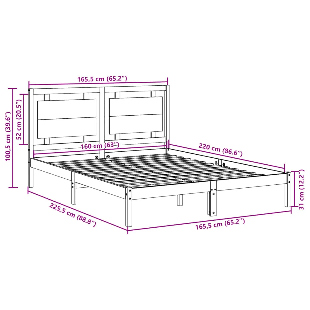 vidaXL Extra Long Bed Frame without Mattress?White 160x220 cm Solid Wood