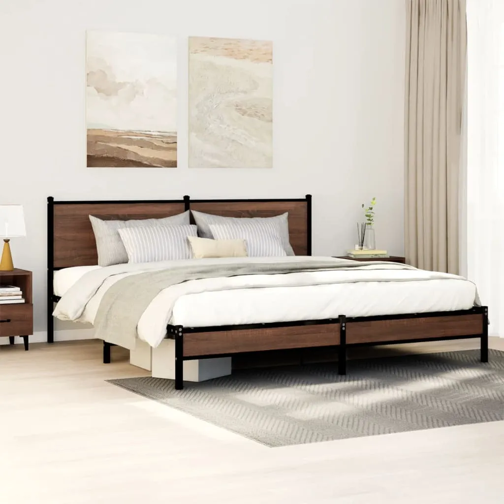 vidaXL Metal Bed Frame without Mattress Brown Oak 180x200 cm Super King