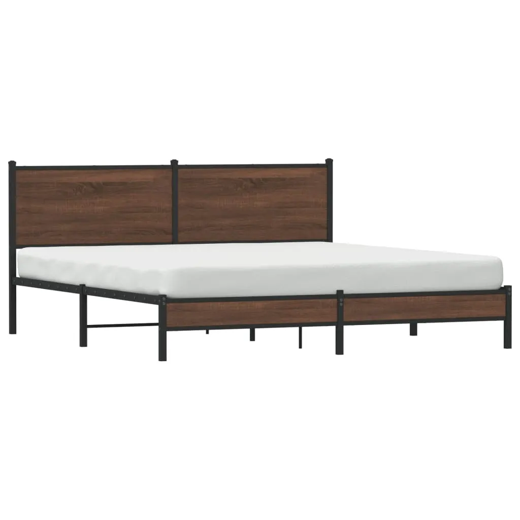 vidaXL Metal Bed Frame without Mattress Brown Oak 180x200 cm Super King