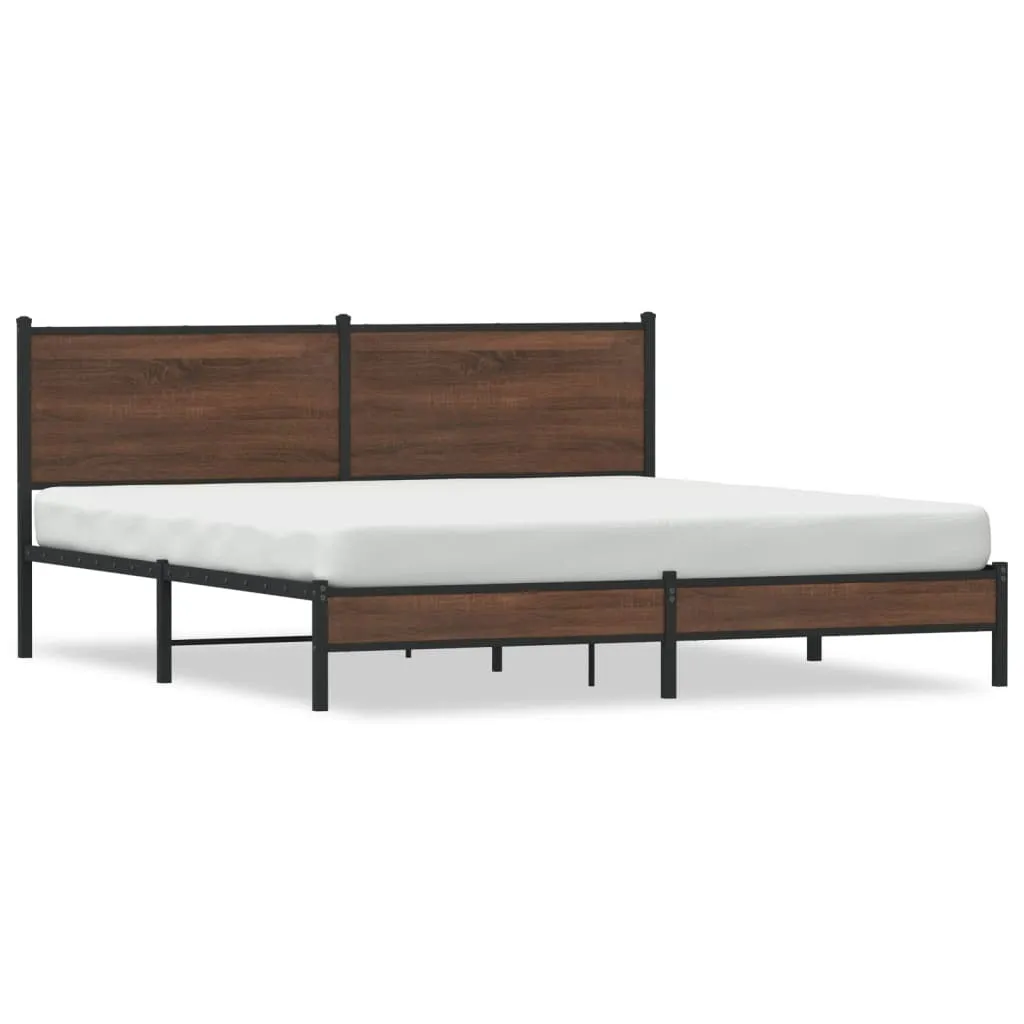 vidaXL Metal Bed Frame without Mattress Brown Oak 180x200 cm Super King