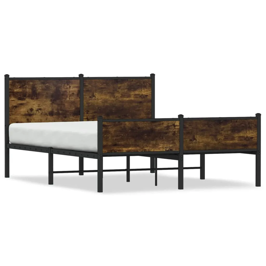 vidaXL Metal Bed Frame without Mattress Smoked Oak 137x190 cm