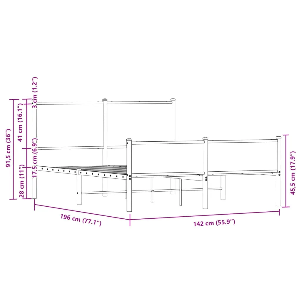 vidaXL Metal Bed Frame without Mattress Smoked Oak 137x190 cm