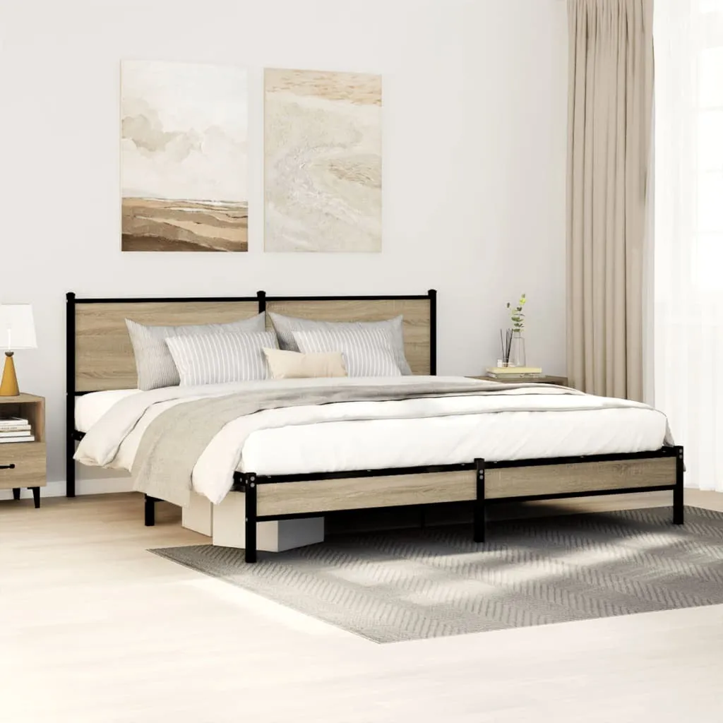 vidaXL Metal Bed Frame without Mattress Sonoma Oak 160x200 cm