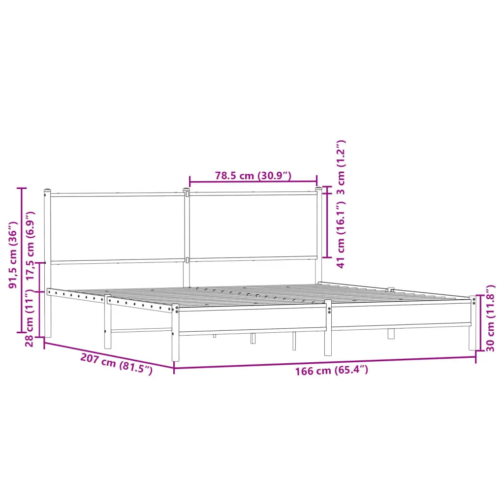 vidaXL Metal Bed Frame without Mattress Sonoma Oak 160x200 cm