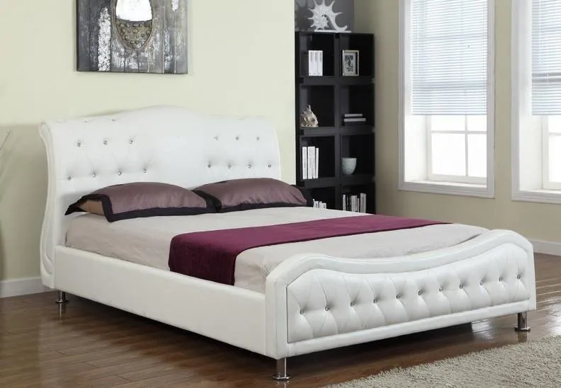 White Leatherette Bed With Rhinestone Jewels