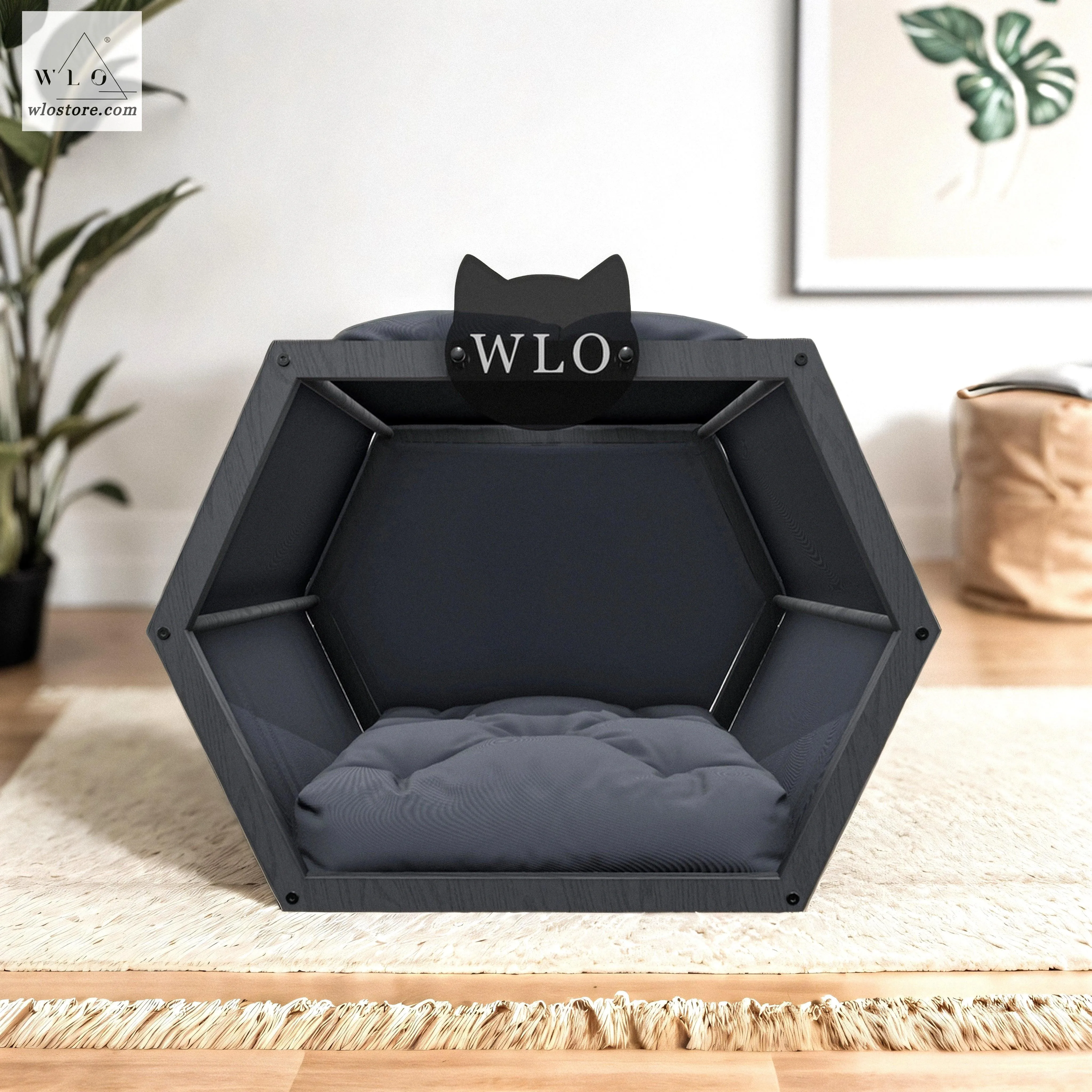 WLO® Gray Hexxon Modern Cat Bed